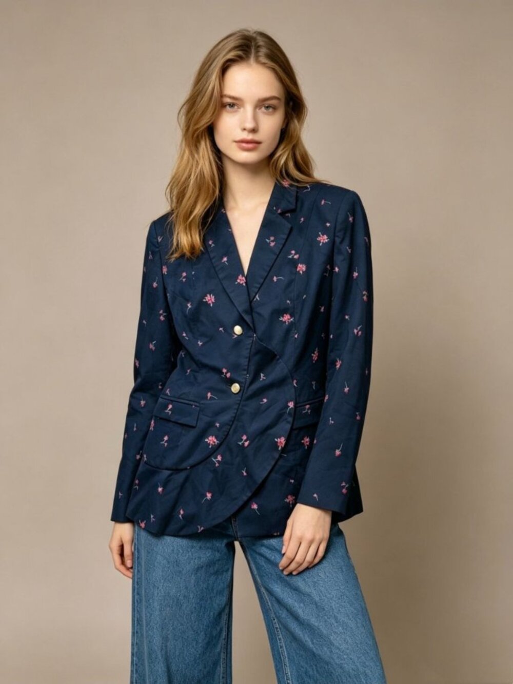 NWT KEEPSAKE Floral Ruffled Blazer Womens Blue Long Sleeves Jacket Size M